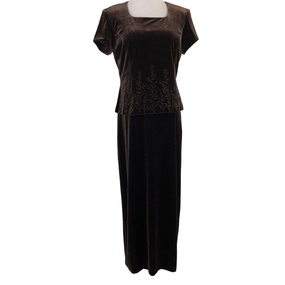 Coldwater Creek Velvet Evening Shift Dress Column Lagenlook Sequin Trim Size 10